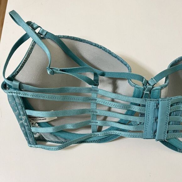 Intimately Free People Teal Lace Animal Print 5 Strap Cut Out Underwire Bra 36D - Picture 10 of 12